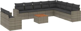 vidaXL 11 részes szürke polyrattan kerti ülőgarnitúra párnákkal