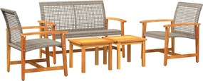 vidaXL 5 részes szürke polyrattan és akácfa kerti társalgógarnitúra