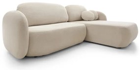 OLBIA jobbos, L-alakú, kihúzható sarokkanapé tárolóval, bézs