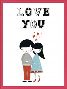 Gyerek poszter Love you felirat 24X30 cm amaránt keret