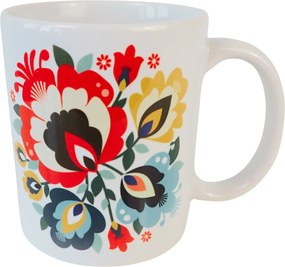 Bögre fehér, Nyomtatott Kerámia kapacitás 330ml Népi Virágok