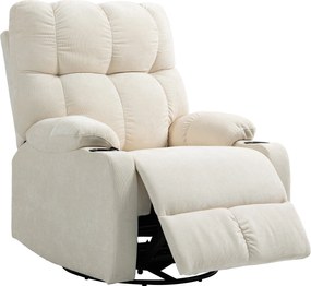 HOMCOM Fotel Relaxáló Funkcióval, Hintázó Funkcióval, Forgó TV Szék Lábpihentetővel, Zsebspring Maggal és Pohártartóval, Nappalihoz, Bézs | Aosom