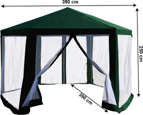 Kerti pavilon sátor, 3,9x2,5x3,9m, zöld/fehér, RINGE TYP 1+6 oldal