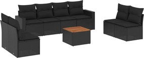 vidaXL 9 részes fekete polyrattan kerti ülőgarnitúra párnákkal