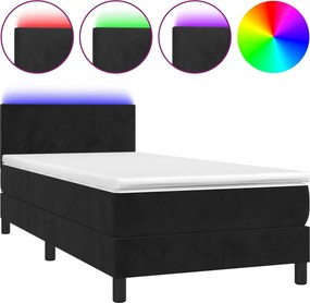 vidaXL fekete bársony rugós és LED-es ágy matraccal 100x200 cm