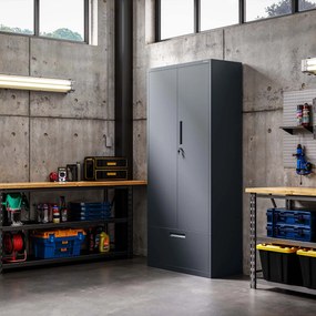 Moduláris többfunkciós fém szekrény magas fiókkal antracit MEGAN 1950 x 900 x 400 mm