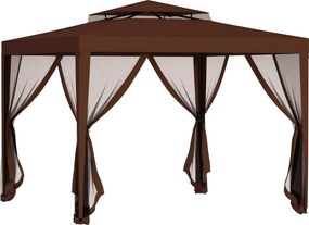 Outsunny 3x3m-es Kerti Maga 4 Oldali Szúnyoghálós, Levehető Kültéri Pavilon Kétrészes Tetővel és UV-védelemmel Ellátott Vízálló Fém Váz - Teraszra, Pa