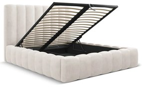 Krémszínű kárpitozott ágyneműtartós franciaágy ágyráccsal 180x200 cm Kelp – Micadoni Home