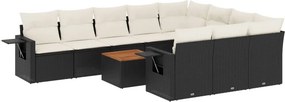 vidaXL 11 részes fekete polyrattan kerti ülőgarnitúra párnákkal