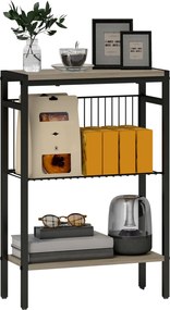 HOMCOM Keskeny 3-Szintes Oldalsó Asztal Ipari Stílusú, Nyitott Polcokkal és Acél Szerkezettel, Nappaliba és Hálószobába 43x18x62.5 cm Szürke | Aosom