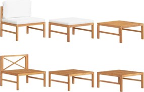 vidaXL 3 részes tíkfa kerti ülőgarnitúra krémszínű párnákkal