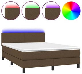 barna szövet rugós és LED-es ágy matraccal 140x190 cm