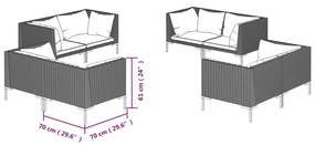 8 részes sötétszürke polyrattan kerti ülőgarnitúra párnákkal