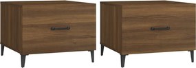 vidaXL 2 db barna tölgy színű dohányzóasztal fém lábakkal 50x50x40 cm