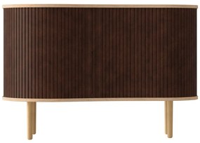 Barna-natúr színű alacsony komód tölgyfa dekorral, tolóajtóval 100x67 cm Audacious – UMAGE