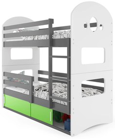Emeletes ágy 80 x 190 cm Domur (grafit + zöld) (ágyrácsokkal és tárolóhellyel). Akció -29%. 1056534