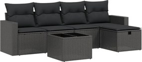 vidaXL 6 részes fekete polyrattan kerti ülőgarnitúra párnákkal