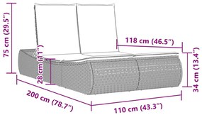 fekete polyrattan dupla napozóágy párnával