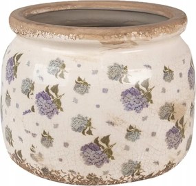 Bézs kerámia kaspótakaró hortenzia virágokkal Harrie 20x15 c