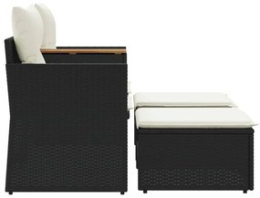 2 személyes fekete polyrattan kerti kanapé zsámollyal