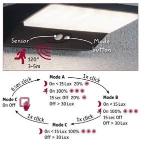 Paulmann 94333 - LED/7,4W IP44 Kültéri fali lámpa érzékelővel HOUSE 230V