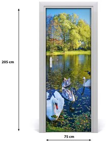 Ajtóposzter öntapadós Swans a tó 95x205 cm