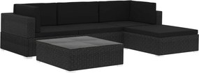 vidaXL 5 részes fekete polyrattan kerti ülőgarnitúra párnákkal