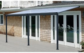 LanitPlast WALL 53 Alumínium pergola a falhoz, méretek 4,96 x 3 m, antracit színű, tető - polikarbonát opal 6 mm
