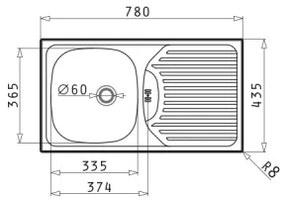 Pyramis 100139001 - ET78 konyhai mosogató 78x43,5 cm szatén