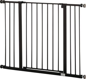 PawHut Ajtó Biztonsági Rács Lépcsővédő 10/15 cm Toldóval Fúrás Nélküli Ajtórács 76-107 cm Szélességhez Egykezű Nyitás Acél Fekete | Aosom