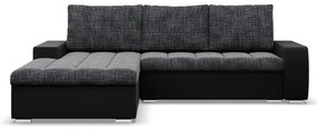 Toronto sarokkanapé, 2 ágyneműtartóval, fonott + műbőr, baloldali, szürke - fekete