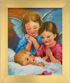 Vászonkép 30x25 Őrangyal Arany Keresztelő Keret