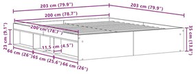 fekete tölgy színű szerelt fa ágykeret matrac nélkül 200x200 cm