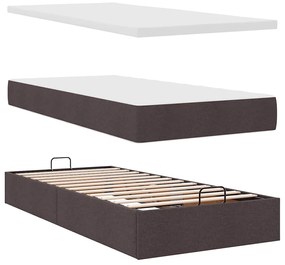 sötétbarna szövet ottomán ágy matraccal &amp; LED-ek 90x200 cm