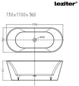 Noa szabadon álló fürdőkád 170x75x56 cm fekete