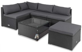 Deuba Kerti rattan garnitúra Rouen - fekete/antracit párnákkal