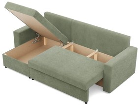 Zeus sarokkanapé, 2 ágyneműtartóval, egyenes kartámasz, kordbársony, univerzális oldal, bonell töltet, zöld