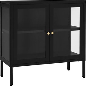 vidaXL fekete acél és üveg tálalószekrény 70 x 35 x 70 cm