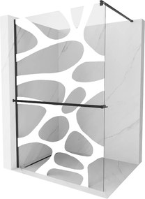 Mexen Kioto +, zuhany paraván polccal és törölközőtartóval 110 x 200 cm, 8mm üveg átlátszó üvegmintás fehér, fekete profil, 800-100-121-70-97