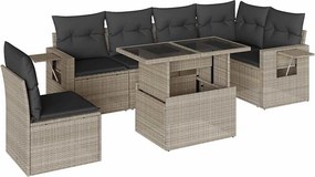 vidaXL 7 részes világosszürke polyrattan kerti ülőgarnitúra párnákkal