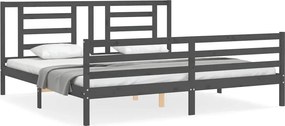 vidaXL szürke tömör fa ágykeret fejtámlával 200 x 200 cm