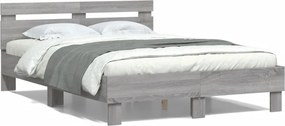 vidaXL szürke sonoma színű szerelt fa ágykeret fejtámlával 135x190 cm