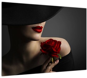 Kép - Nő egy rózsával (üvegen) (70x50 cm)