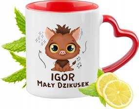 Piros bögre szív alakú füllel Igornak Ajándék