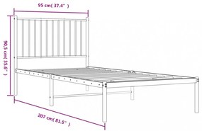 fekete fém ágykeret fejtámlával 90 x 200 cm