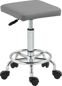 HOMCOM Forgószék Kerekekkel, Magasságállító 50-66 cm, Párnázott Műbőr Ülés és Lábtartó Nappalikhoz és Műhelyekhez, Szürke | Aosom