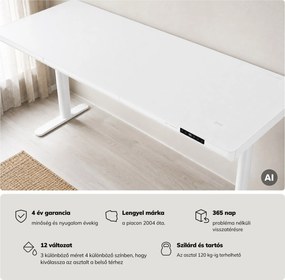 Elektromos ülő-álló íróasztal fiókkal és Qi vezeték nélküli töltővel fehér, 1600 mm: ELLIS