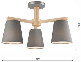 ELLIE 3xE27/60W/230V szürke/bükk mennyezeti lámpa
