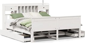 vidaXL fehér tömör fenyőfa könyvespolcos ágy matrac nélkül 180x200 cm