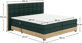 Elektromos állítható ágy, boxspring, zöld/artisan tölgy, 180x200, TIANA